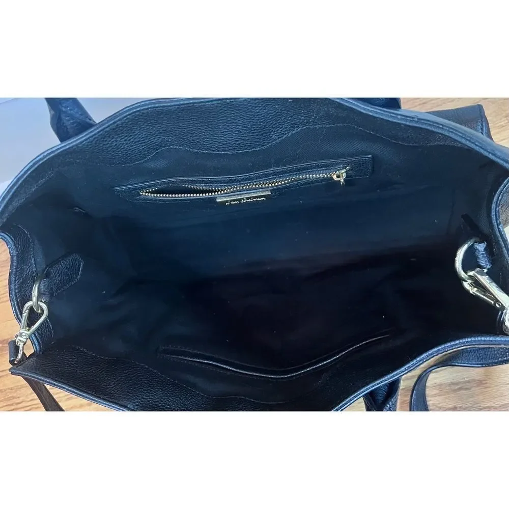 Sam Edelman Top Handle Black Leather Satchel Tote Purse with Detachable Strap